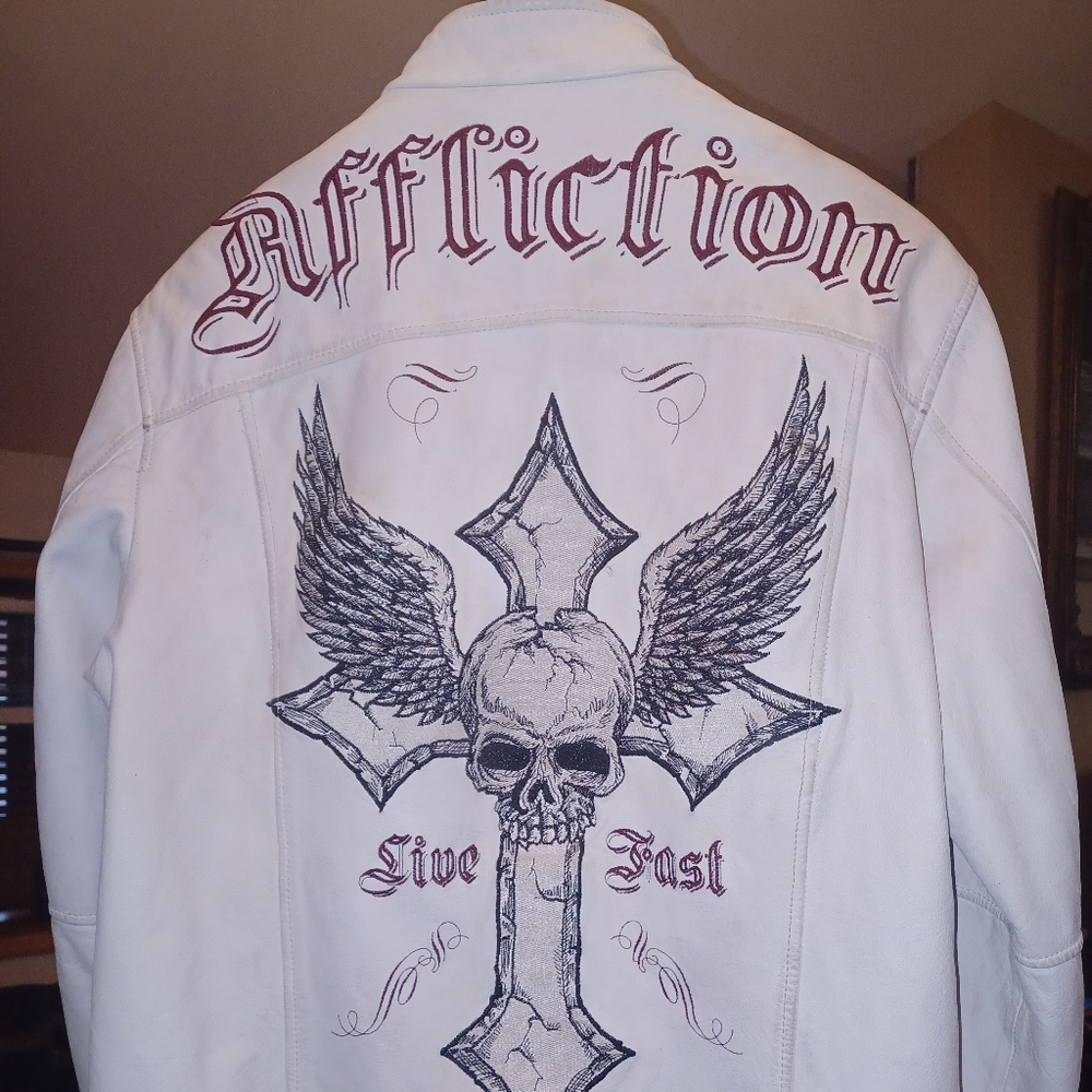 Affliction limited edition white leather jacket